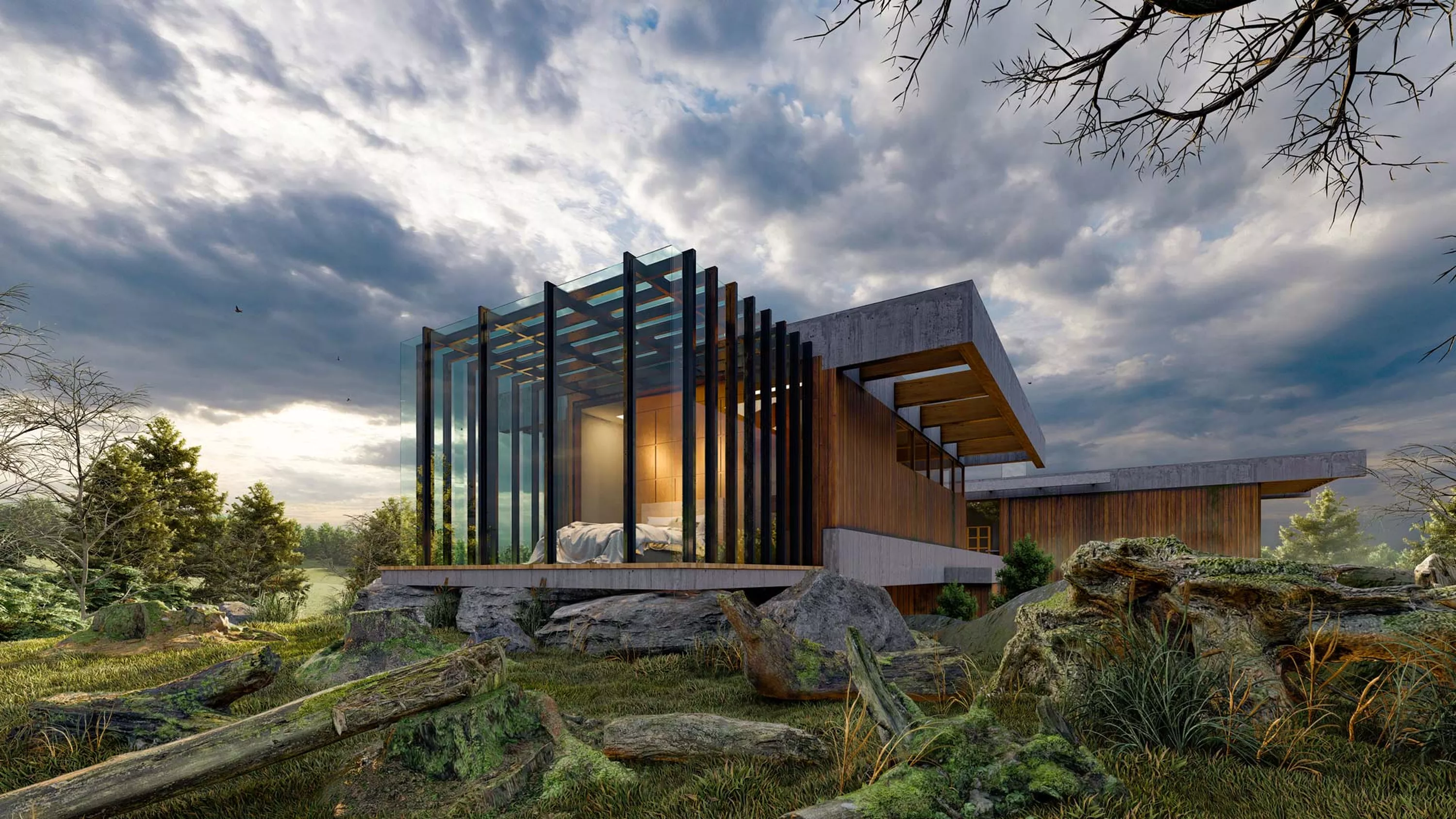 Architekturvisualisierung eines Wohnhauses in der Natur mit Lumion