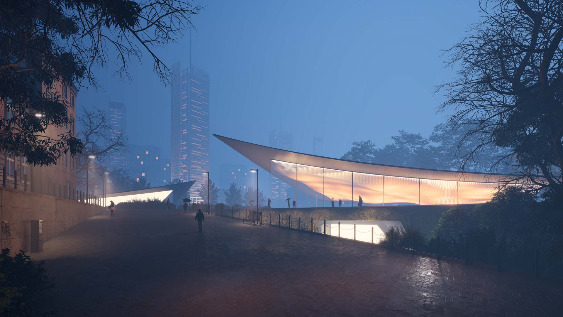 Architekturvisualisierung einer Stadtansicht mit Gebäuden im Nebel - gerendert mit Lumion Architekturvisualisierung von Gebäuden im Nebel mit Lumion