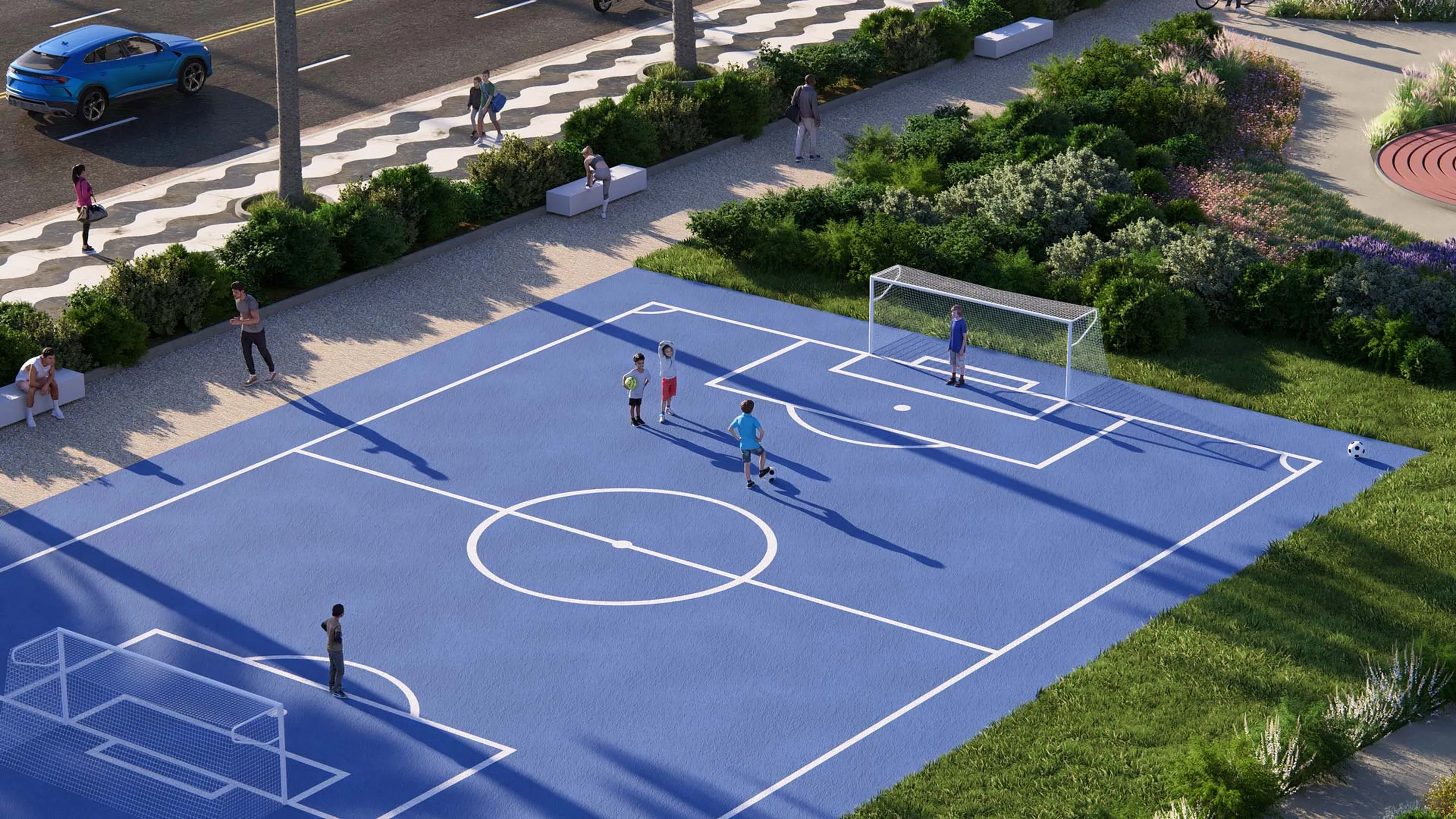Gestalten Sie Fußball-, Tennis- und Basketballplätze mit den neuen Feldmarkierungsaufklebern nach Ihren Vorstellungen. Weiche Schatten