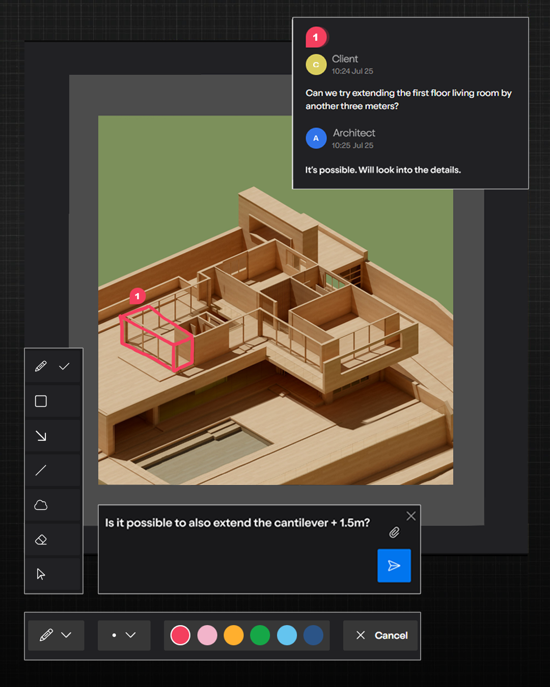 Lumion Cloud Architektur Rendering Feedback mit Markierungen und Kommentaren