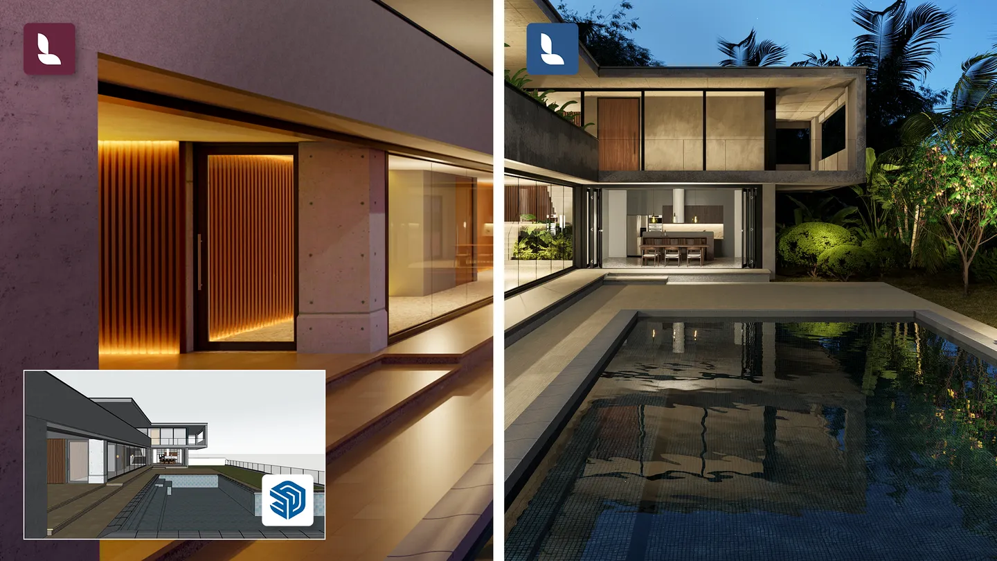 „Ansicht der Benutzeroberfläche zum Aktualisieren von Lichtern und Materialien nach einem Import