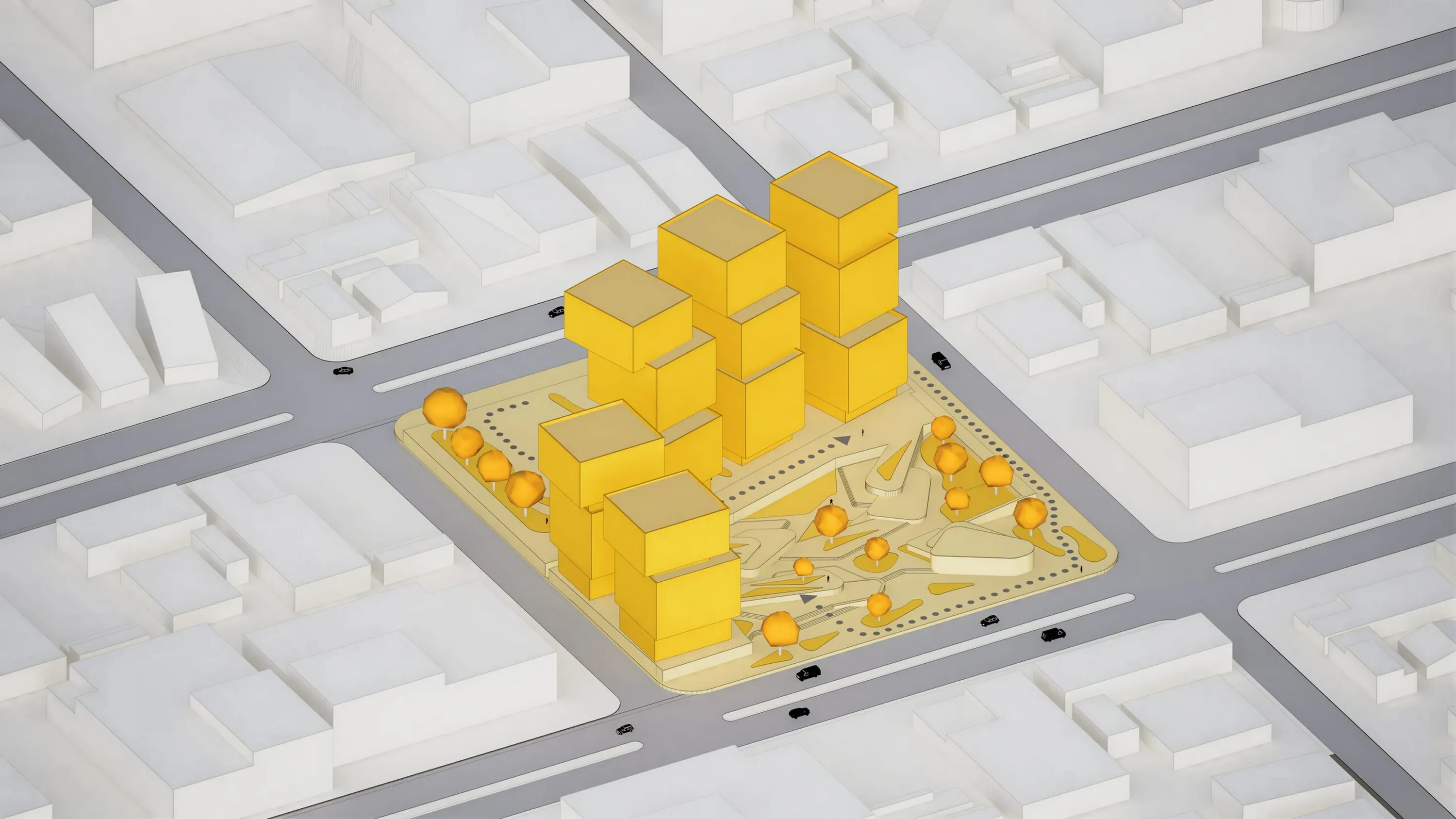Modell einer Stadt mit Architekturdiagrammen