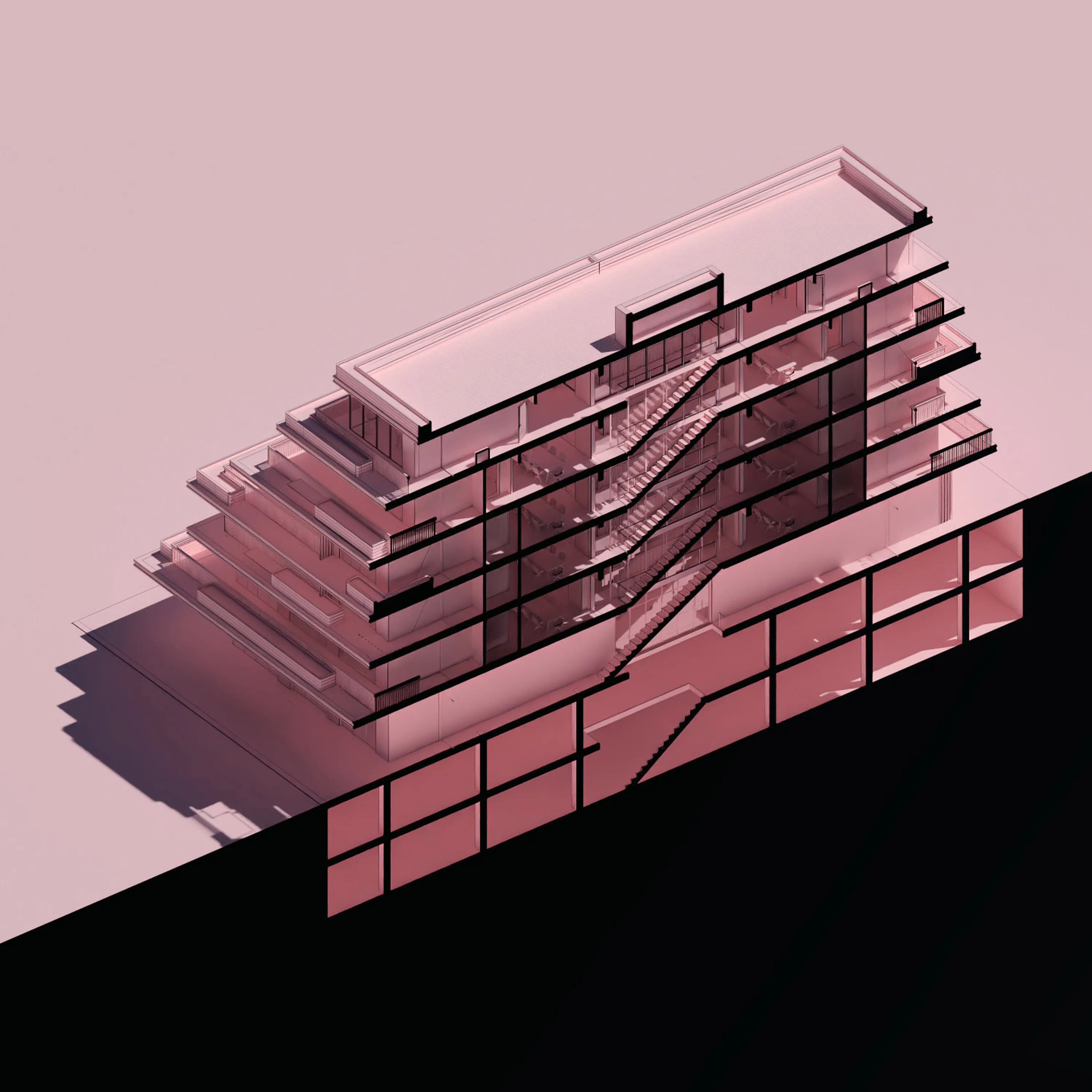 Moderne Balkone mit Pflanzen mit raytraced Reflexionen