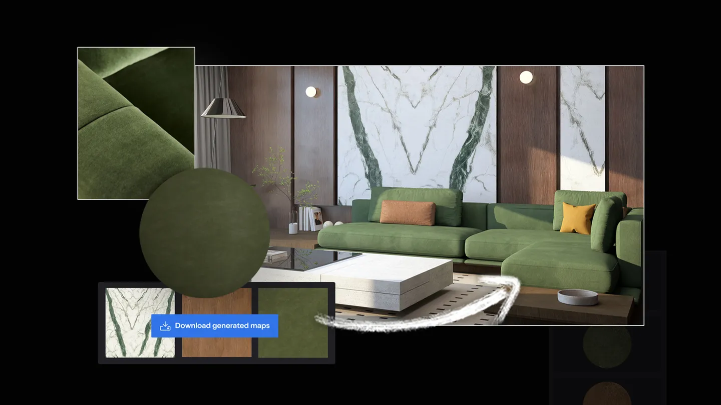 KI-Materialgenerator in der Lumion Cloud mit generierten Maps zum Herunterladen