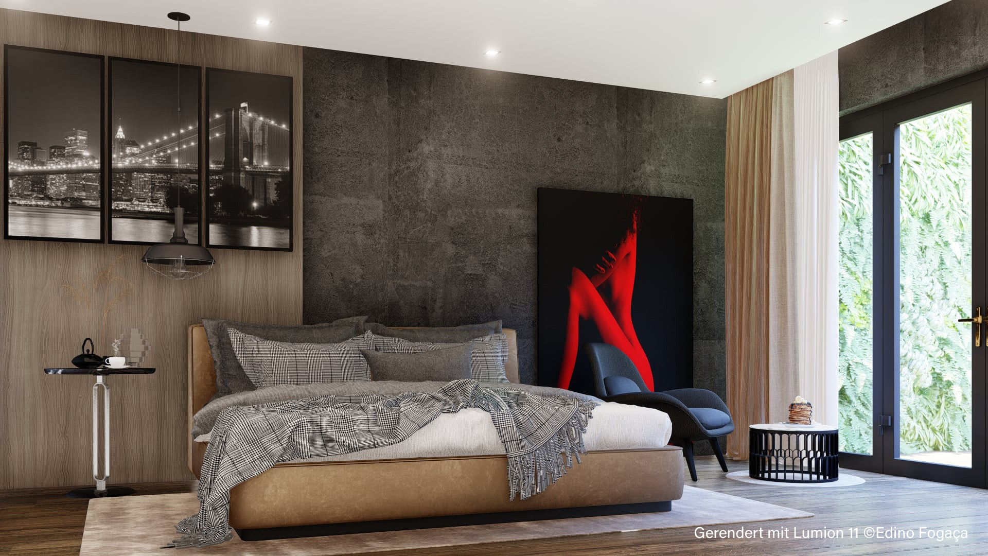 Schlafzimmer, gerendert in Lumion 11.5 © Edino Fogaça Schlafzimmer, gerendert in Lumion 11.5 © Edino Fogaça