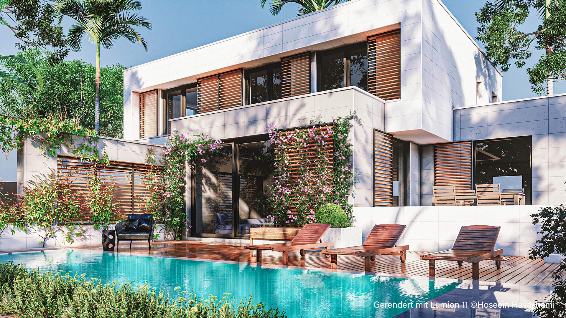Sommerhaus mit Pool, gerendert in Lumion 11.5 © Hossein Havashemi Sommerhaus mit Pool, gerendert in Lumion 11.5 © Hossein Havashemi