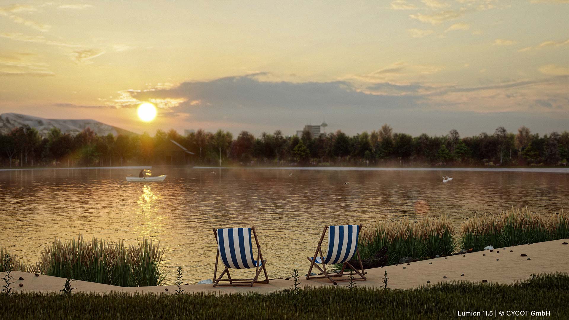 Sonnenuntergang am Camapingplatz, gerendert in Lumion 11.5 © CYCOT GmbH Sonnenuntergang am Camapingplatz, gerendert in Lumion 11.5 © CYCOT GmbH
