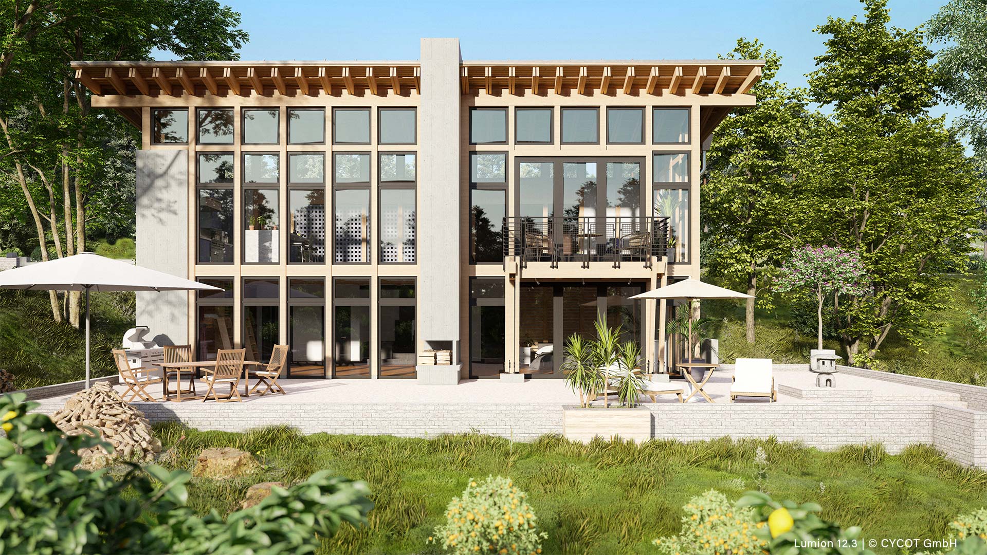 House Butterfly - Frontalansicht, gerendert in Lumion 12.3 © CYCOT GmbH House Butterfly - Frontalansicht, gerendert in Lumion 12.3 © CYCOT GmbH