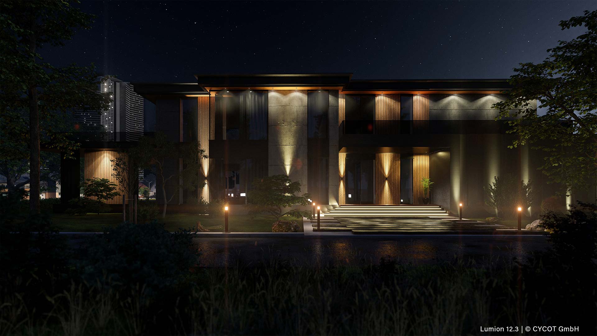 Stadtvilla in der Nacht, gerendert in Lumion 12.3 © CYCOT GmbH Stadtvilla in der Nacht, gerendert in Lumion 12.3 © CYCOT GmbH