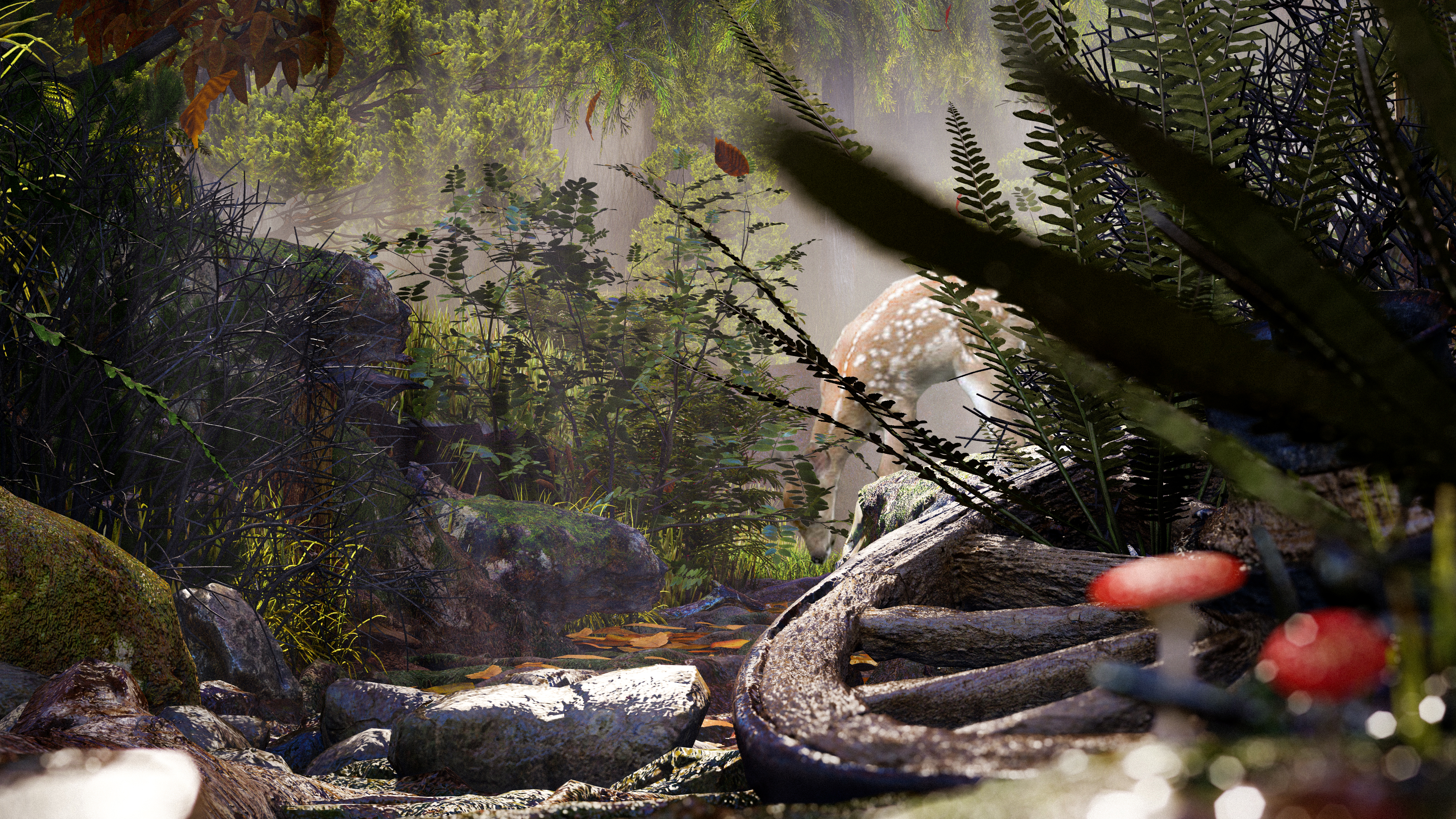 Rotwild im Wald beobachten, gerendert in Lumion 12.5 © CYCOT Rotwild im Wald beobachten, gerendert in Lumion 12.5 © CYCOT