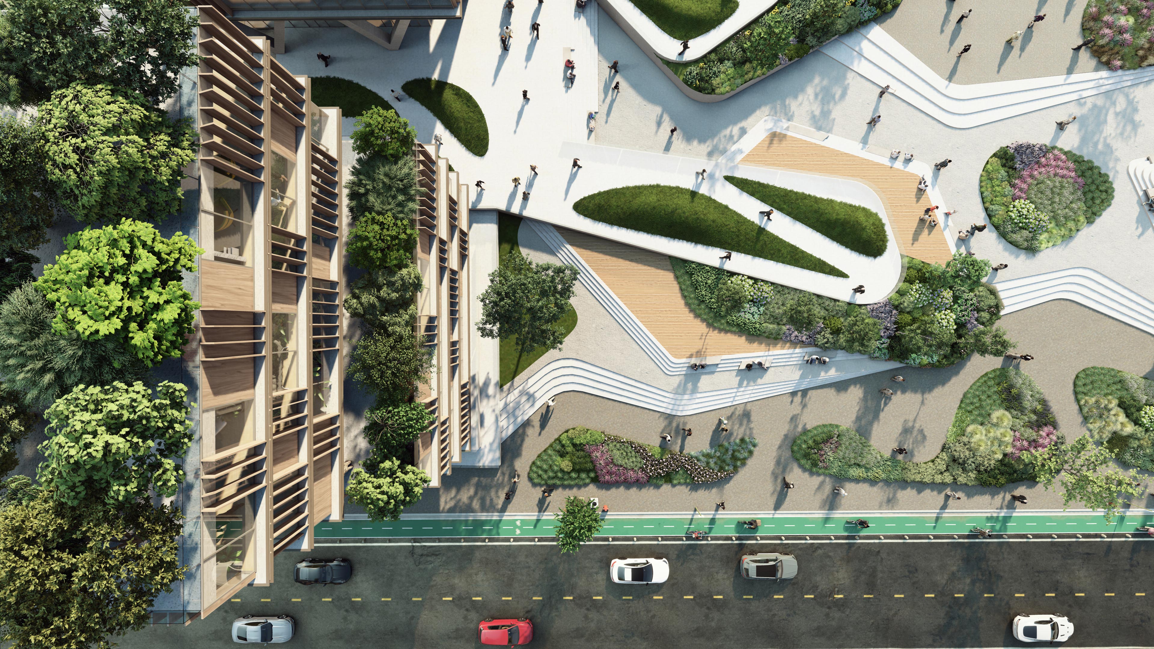 Landscaperendering urban square top, gerendert in Lumion 2023 © Act 3D