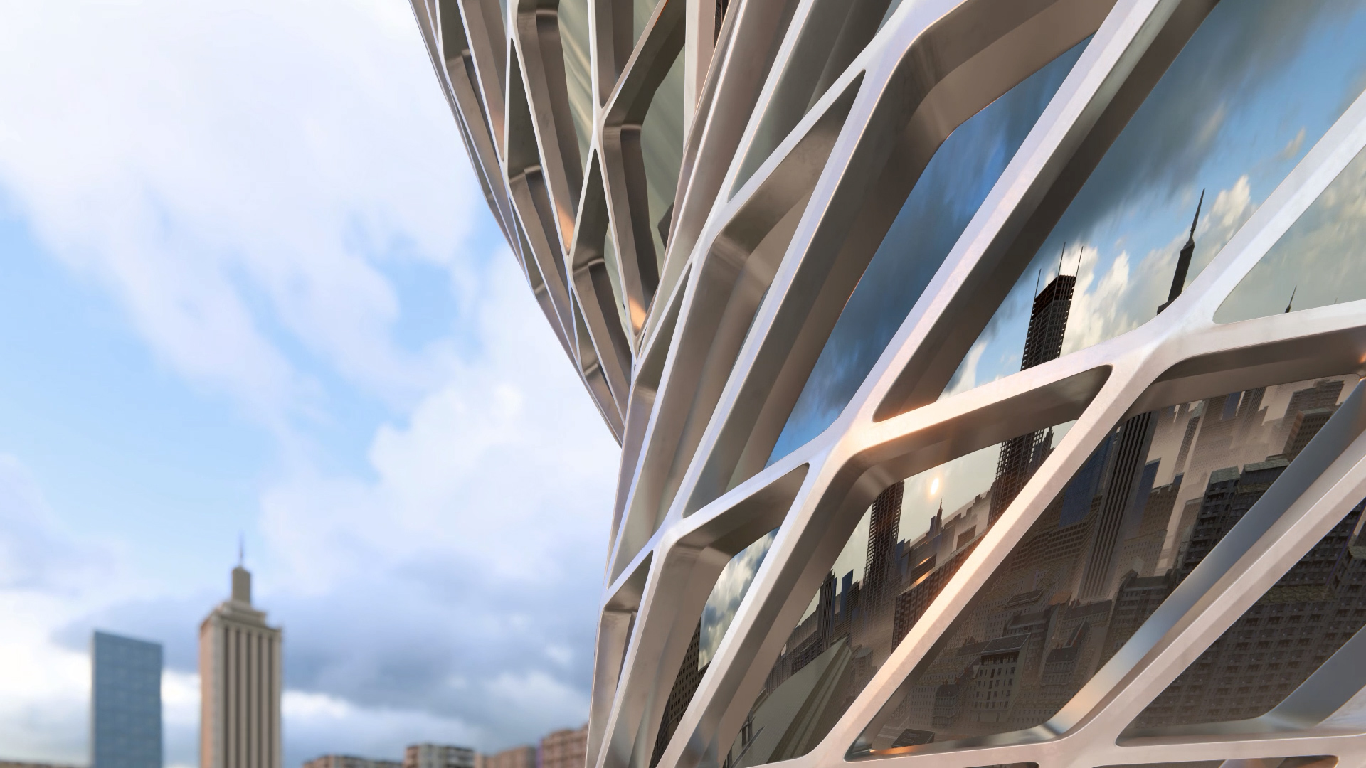 Architektonisch gebogene Fassade Reflexionen RT, gerendert in Lumion 2023 © Act 3D