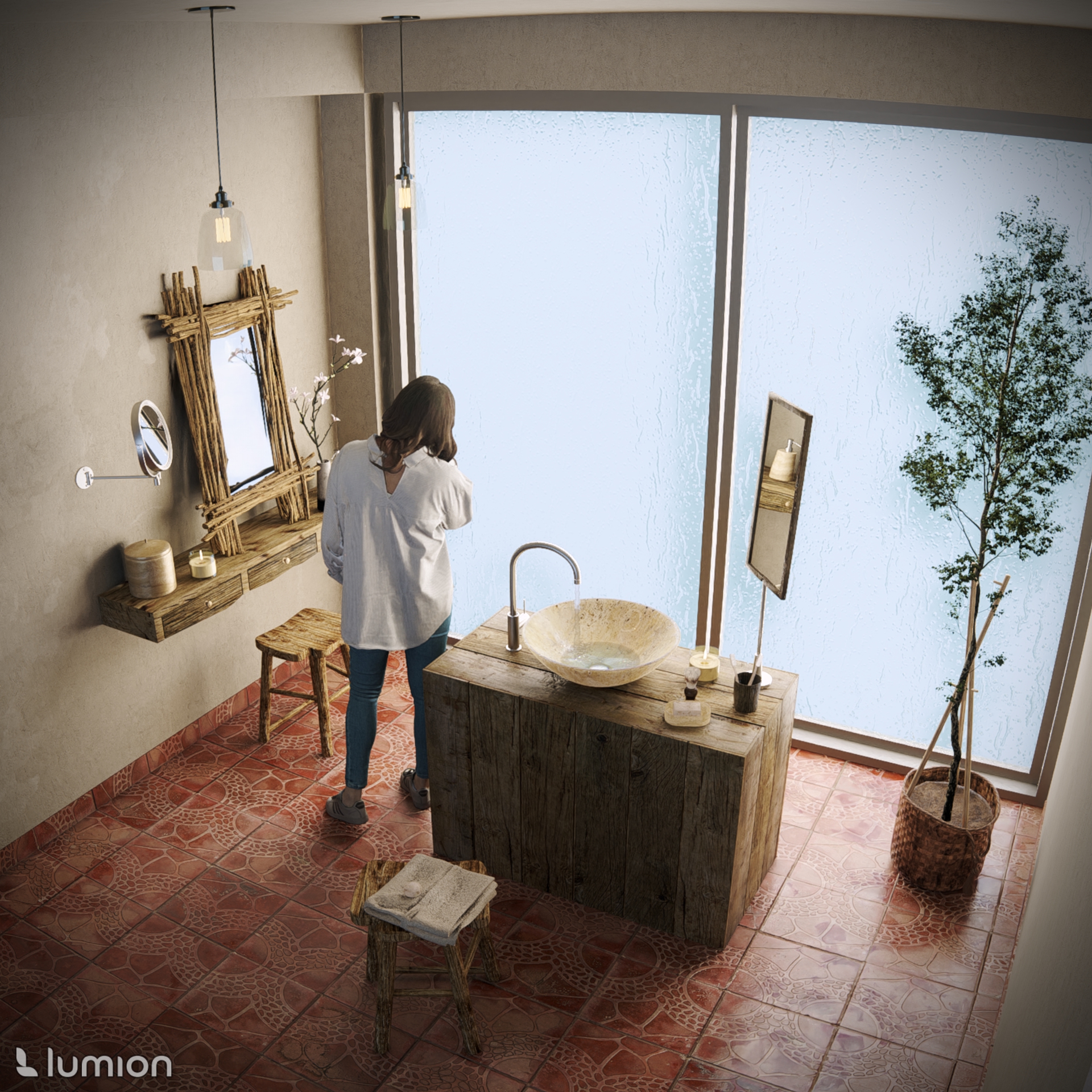 Rustikales Badezimmer Raster, gerendert in Lumion 2023 © Arch Edwin Rustikales Badezimmer Raster, gerendert in Lumion 2023 © Arch Edwin