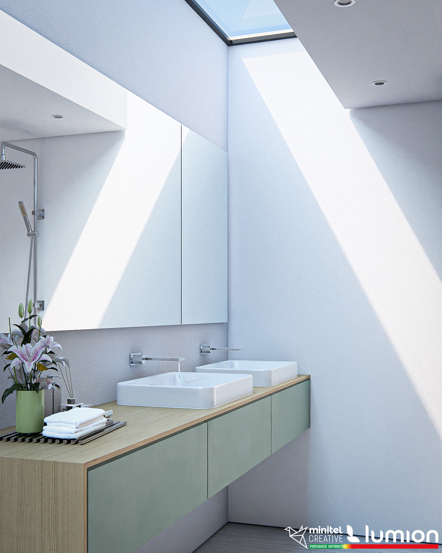 Badezimmer mit Oberlicht, gerendert in Lumion 2023 © Carlos Vieira