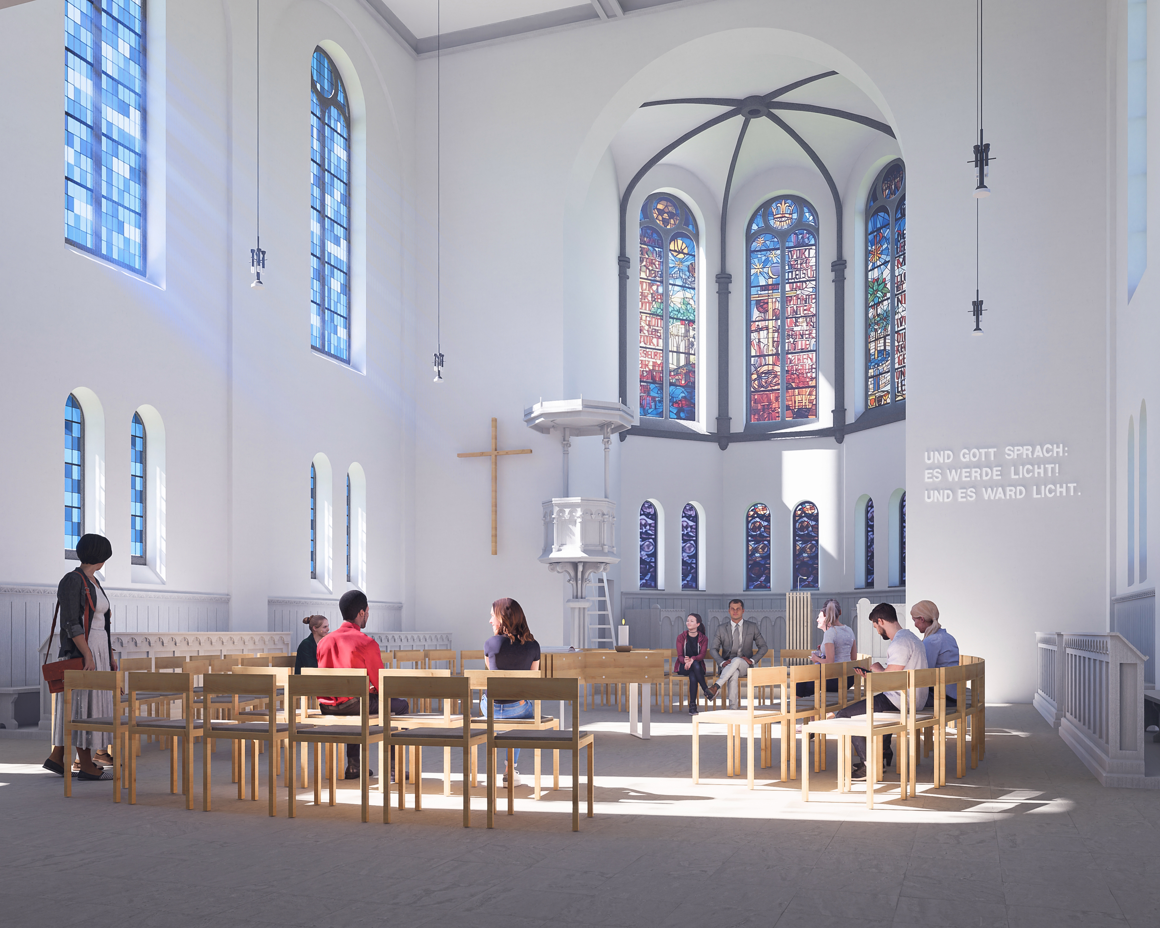 Sitzkreis in der Kirche, gerendert in Lumion 2023 © CYCOT und Bonfanti-Architekten