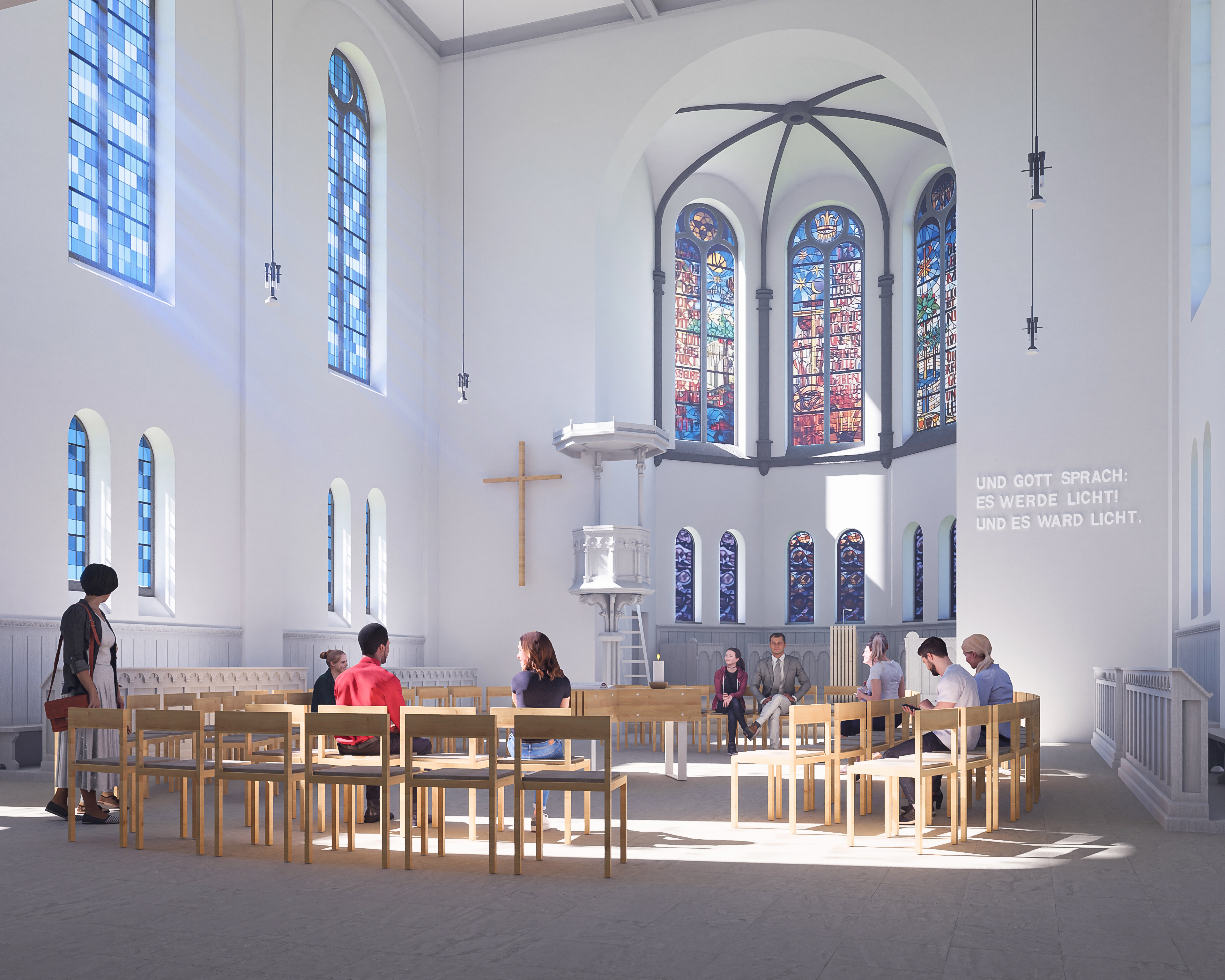Sitzkreis in der Kirche, gerendert in Lumion 2023 © CYCOT und Bonfanti-Architekten Sitzkreis in der Kirche, gerendert in Lumion 2023 © CYCOT und Bonfanti-Architekten