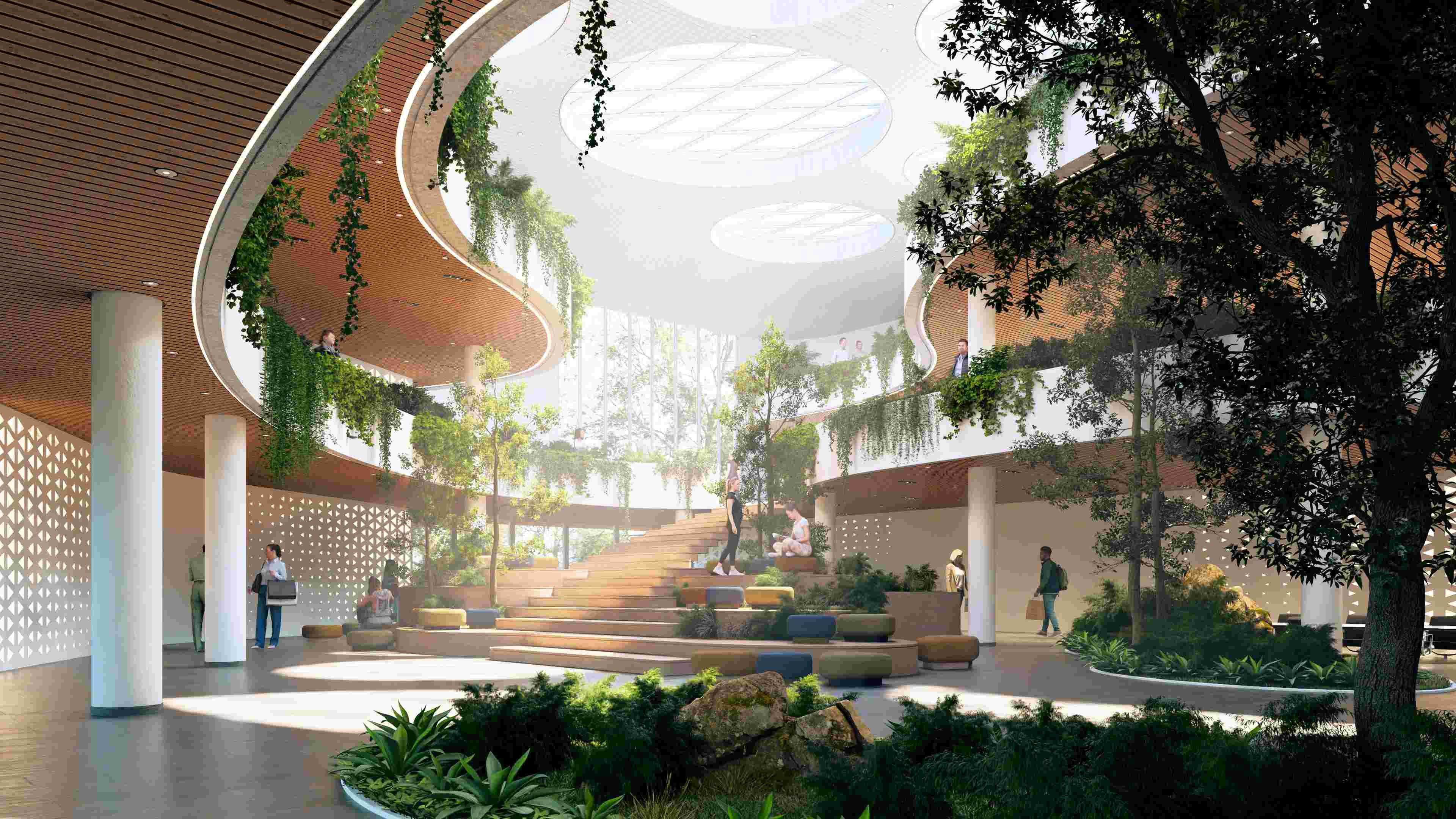 Atrium mit RT Volumetrics, gerendert in Lumion 2025 © Act 3d