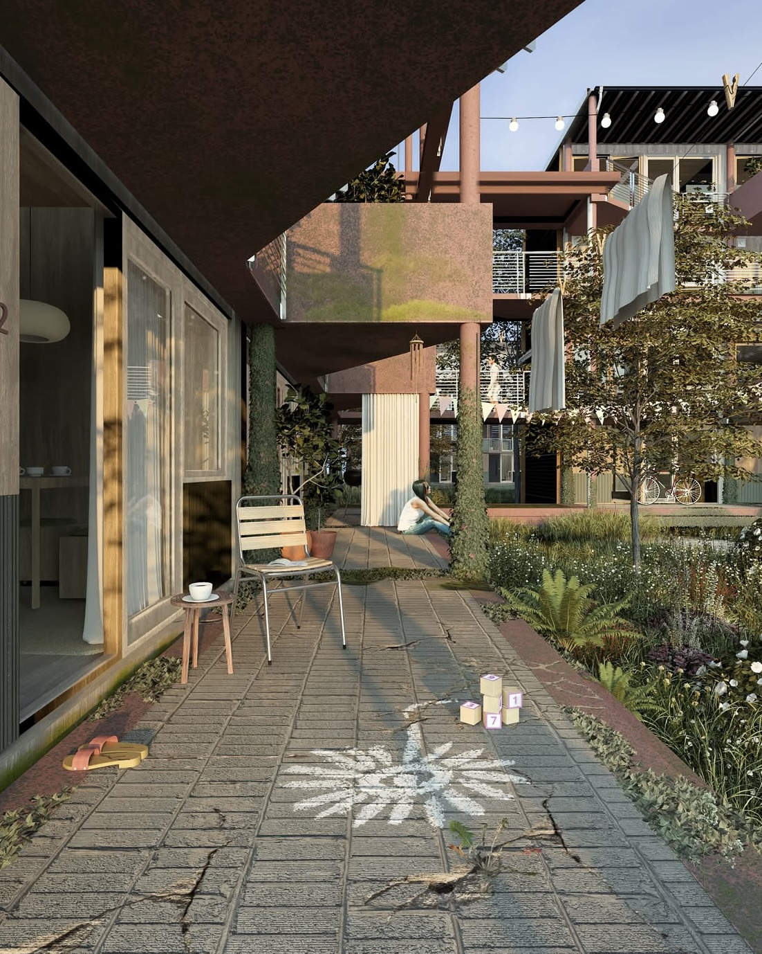 Gemeinschaftliches Wohnen Terrasse, gerendert in Lumion 2025.1 © CYCOT
