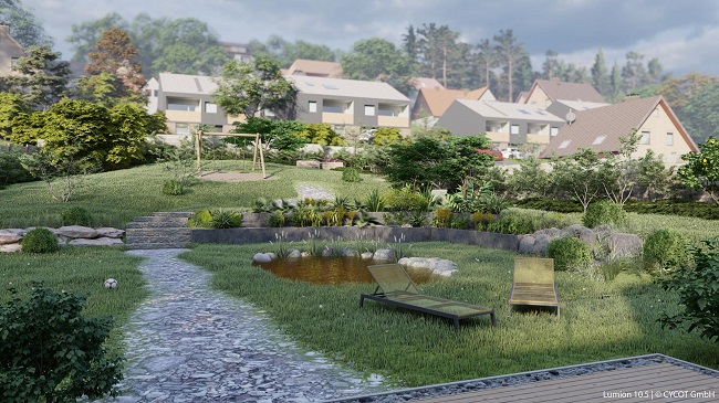 Gartenanlage, gerendert in Lumion 10.5 © CYCOT GmbH Gartenanlage, gerendert in Lumion 10.5 © CYCOT GmbH