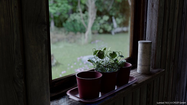 Pflanze auf Fensterbank, gerendert in Lumion 10.5 © CYCOT GmbH